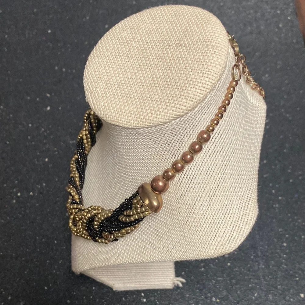 Vintage Twisted Beaded Necklace - Black &  Gold